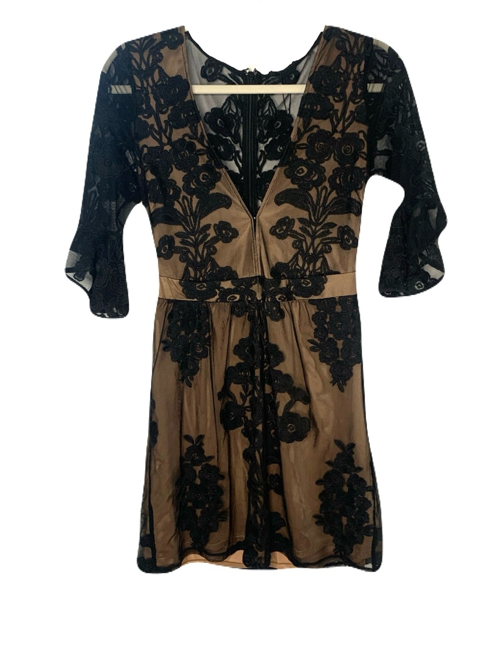 NWT Free People For Love & Lemons Black Nude Lined Sheer Temecula Mini Dress